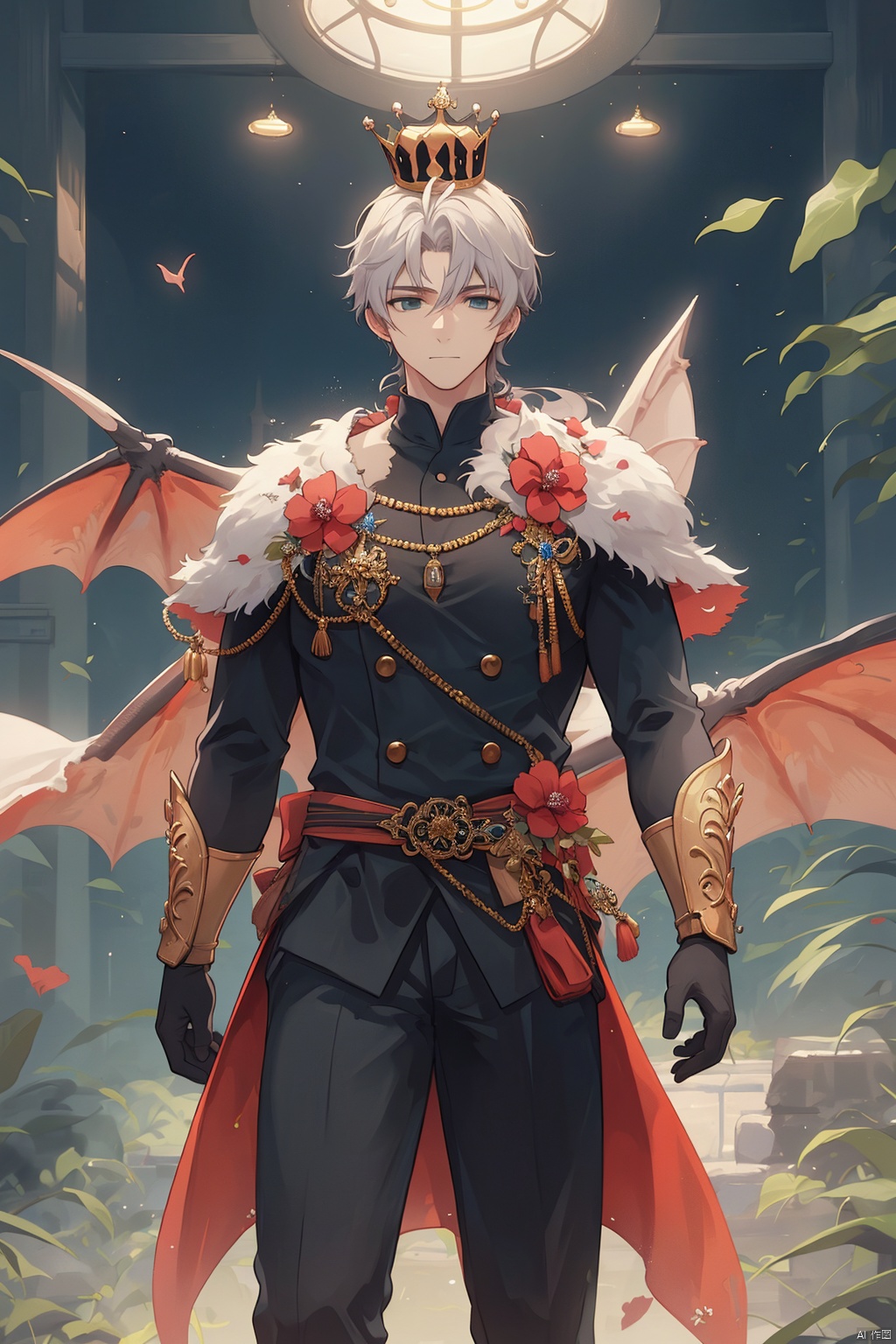 best quality，masterpiece，Mysterious Dragon, a young and handsome young man with superpowers and a special mission, leads the entire dragon clan forward and makes it even stronger. (with a crown)