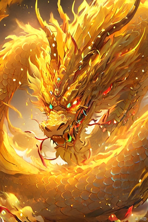  
This article is 80 meters tall wearing yellow armor emperor dragon, head like majesty, eyes have flashing dragon ball, like colorful orb, belly like mirage, scales like fish, holding a sharp knife, body like Aluo King, "secular painting dragon elephant, shoulder behind a pair of laser suzaku phoenix wings"
Has extremely high internal force and fights like a humanoid Chinese dragon with glowing wings