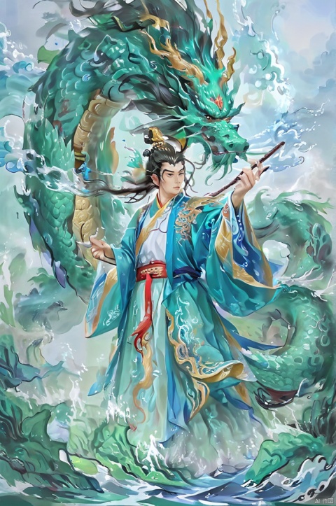 Ao Guang, also known as the Dragon King of the East Sea, is an important character in ancient Chinese mythology and folklore. In literary works and artistic depictions, he is usually given a noble and solemn image, which is in line with his leading position among the Dragon Kings of the Four Seas. The following is a common description of Ao Guang's appearance: 1. * * Dragon-shaped features * *: As a member of the Dragon Clan, Ao Guang is often depicted as having the physical features of a dragon, such as scaly skin, horns, whiskers, and possibly claws. His dragon body twists and turns.It shows great strength and dignity. 2. * * Humanoid features * *: In some depictions, Ao Guang may appear in human form, usually as a king wearing a luxurious dragon robe, showing his aristocratic atmosphere and sense of authority. 3. * * Color Symbol * *: As the Dragon King of the East China Sea, Ao Guang is sometimes depicted as cyan or blue, symbolizing the color of the ocean and his ability to control the waters and rain. 4. * * dignified manner * *: Ao Guang's manner is usually serious and dignified.It shows his noble status and powerful magic power as the Lord of the East Sea. 5. * * Accessory items * *: In different works of art, Ao Guang may hold treasures related to the ocean or water, such as dragon balls, coral branches, etc., which emphasize his power to control the ocean. It should be noted that the image of Ao Guang may vary according to different regions, times and cultural backgrounds, but in general, he is a mythological figure full of dignity and strength.