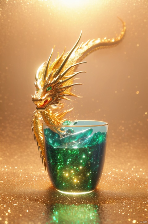 (Masterpiece, top quality, best quality, Official art, beauty and aesthetic :1.2), dragon, made of emeralds, carved in gold, model, very beautiful, aesthetic, crystal, eyes especially shiny, surface polished with natural gloss very transparent and beautiful, blue crystal material, blue emerald, crystal clear eyes, shining. Very divine. Big eyes shining in a cup of Chinese ware