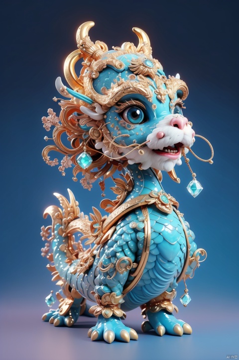  (Masterpiece, top quality, best quality, Official art, beauty and aesthetic :1.2), dragon, made of emeralds, carved in gold, model, very beautiful, aesthetic, crystal, eyes especially shiny, surface polished with natural gloss very transparent and beautiful, blue crystal material, blue emerald, crystal clear eyes, shining. Very divine. Big eyes shining in a cup of Chinese ware