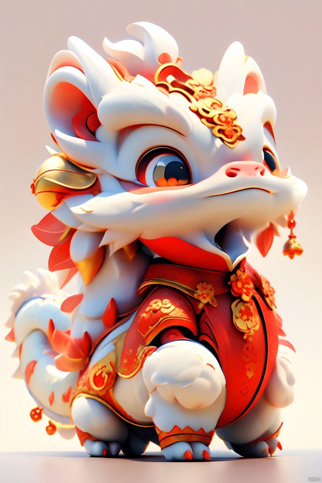  white,1dragon,Illustration cartoon cute art style,HD,Gentle art style,Enhance art style,((masterpiece)),original,rich details,extremely exquisite,red theme,Festive,lovely,,White background,Dragon design,Happy,auspicious clouds,,Blind box,Best quality,