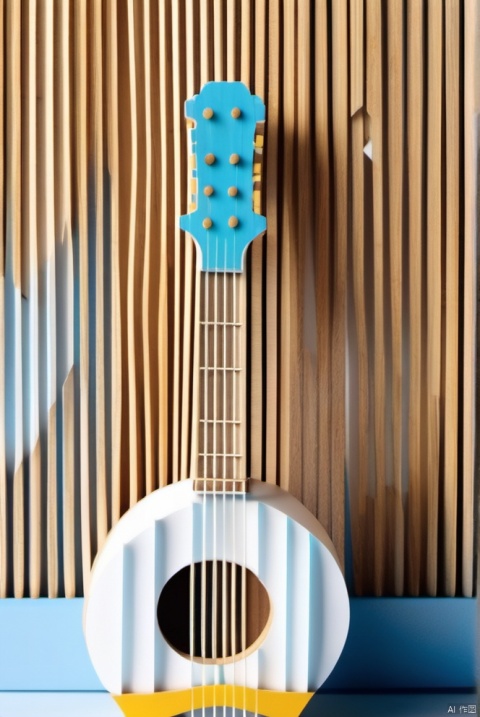  (wood sculpture minimalistic abstract scene with a guitar in white and light blue with little accent of yellow), abstract, 3d render, strong, intricate details, (masterpiece)
paper cut, woodfigurez