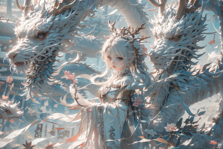  {{best quality}}, {{masterpiece}}, {{ultra-detailed}}, {illustration}, {detailed light}, {an extremely delicate and beautiful}, a girl, {beautiful detailed eyes}, stars in the eyes, messy floating hair, colored inner hair, Starry sky adorns hair, depth of field, 1girl,pink hair, long hair,twintails,hair rings,hair ornament,forehead jewel, drakan_longdress_dragon crown_headdress, Dragon and girl