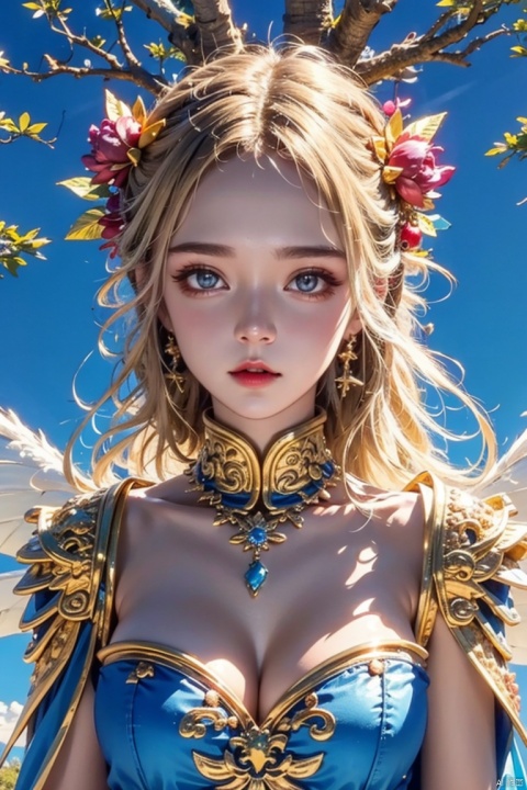Silver-white hair, red eyes, light blue bow, golden garland, golden decoration and pink flowers on the head, blue bandeau tile face with white cape, white long skirt, fairy, holding white rabbit in her hand, blue belt, light blue streamer, blue shoes with golden bells, Chang'e, ancient style game character,(Ultra high resolution, photo realism, fidelity,Volumetric light, best quality, photo fidelity), (8k, original photo, highest quality, masterpiece), (photon mapping,Intense halos, light, sunlight. lamplight, radiosity, physics based rendering, automatic white balance),CG, unity, wallpaper, official art, amazing, exquisite detail, extremely exquisite beauty, extremely detailed, highly detailed, Clear focus, (real person, photo), (high detail skin, visible pores),(((1man))), (whole body),beautiful,Beautiful face,hair ornament,Antique game background, blue background, Tiangong, Xianchi, Yao Pond, fairy background, sdmai, chijian,, ((Binding)), hydress-hair ornaments, xiaoyemao, jewelry, dofas, nai3, Dragon and girl