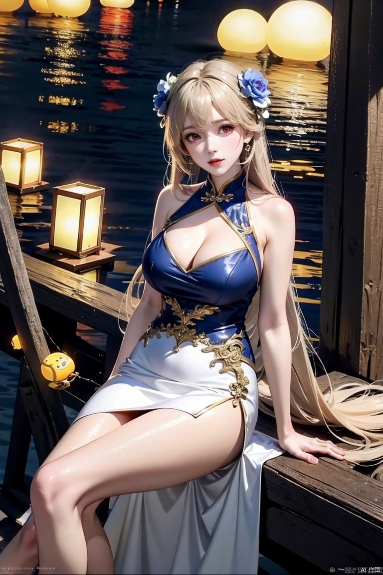 Silver-white hair, red eyes, light blue bow, golden garland, golden decoration and pink flowers on the head, blue bandeau tile face with white cape, white long skirt, fairy, holding white rabbit in her hand, blue belt, light blue streamer, blue shoes with golden bells, Chang'e, ancient style game character,(Ultra high resolution, photo realism, fidelity,Volumetric light, best quality, photo fidelity), (8k, original photo, highest quality, masterpiece), (photon mapping,Intense halos, light, sunlight. lamplight, radiosity, physics based rendering, automatic white balance),CG, unity, wallpaper, official art, amazing, exquisite detail, extremely exquisite beauty, extremely detailed, highly detailed, Clear focus, (real person, photo), (high detail skin, visible pores),(((1man))), (whole body),beautiful,Beautiful face,hair ornament,Antique game background, blue background, Tiangong, Xianchi, Yao Pond, fairy background, sdmai, chijian,, ((Binding)), hydress-hair ornaments, xiaoyemao, jewelry, dofas, nai3, Dragon and girl, Anchorage ( Moonlit Boat Ride)