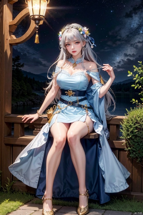 Silver-white hair, red eyes, light blue bow, golden garland, golden decoration and pink flowers on the head, blue bandeau tile face with white cape, white long skirt, fairy, holding white rabbit in her hand, blue belt, light blue streamer, blue shoes with golden bells, Chang'e, ancient style game character,(Ultra high resolution, photo realism, fidelity,Volumetric light, best quality, photo fidelity), (8k, original photo, highest quality, masterpiece), (photon mapping,Intense halos, light, sunlight. lamplight, radiosity, physics based rendering, automatic white balance),CG, unity, wallpaper, official art, amazing, exquisite detail, extremely exquisite beauty, extremely detailed, highly detailed, Clear focus, (real person, photo), (high detail skin, visible pores),(((1man))), (whole body),beautiful,Beautiful face,hair ornament,Antique game background, blue background, Tiangong, Xianchi, Yao Pond, fairy background, sdmai, chijian,, ((Binding)), hydress-hair ornaments, xiaoyemao, jewelry, dofas, nai3, Dragon and girl, Anchorage ( Moonlit Boat Ride), mLD,天启