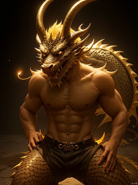  1boy,furry,eastern dragon, horns, scales, glowing, solo, open mouth, dragon horns, yellow eyes, glowing eyes, fangs, (\long wang ga ma\)