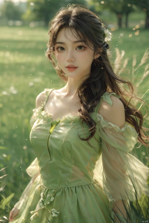  (grass:1.5), 1 girl,solo, blone hair, long hair, princess dress, pretty beautiful makeup, garden, castle, flowers,