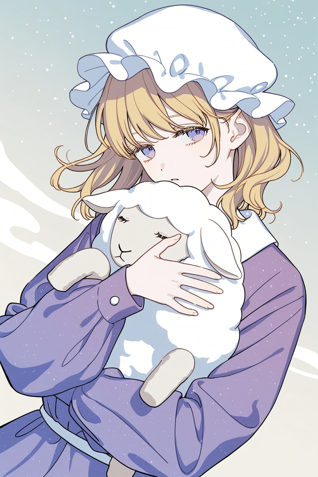 maribel hearn,  mob cap,  hugging sheep by ①⑨ on Tensor.Art