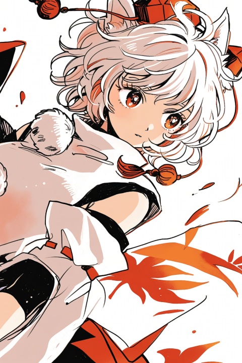 inubashiri momiji,
(upper body),eyelashes,
solo,wind,floating,dynamic angle,dynamic pose,
(uninosono:0.8),(mozukuzu_(manukedori):0.5),(cosmic_(crownclowncosmic):0.8),(aspara:0.8),