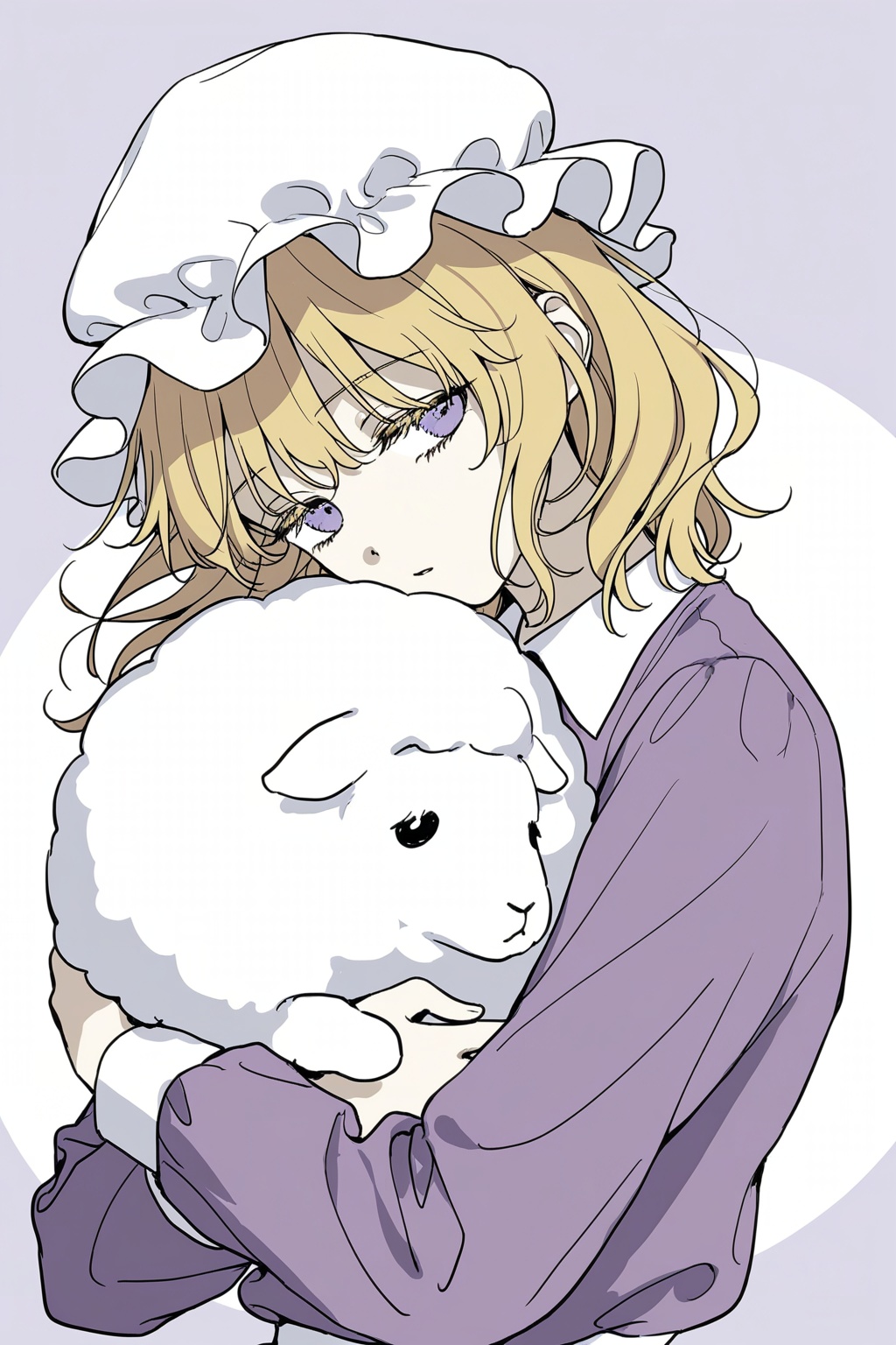 maribel hearn,  mob cap,  hugging sheep by ①⑨ on Tensor.Art