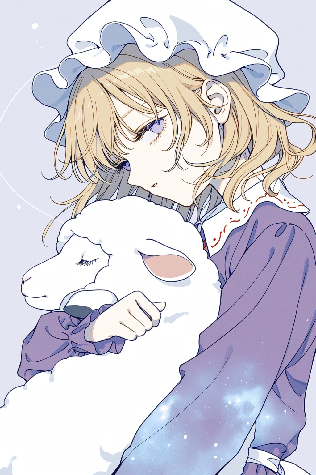 maribel hearn,  mob cap,  hugging sheep by ①⑨ on Tensor.Art