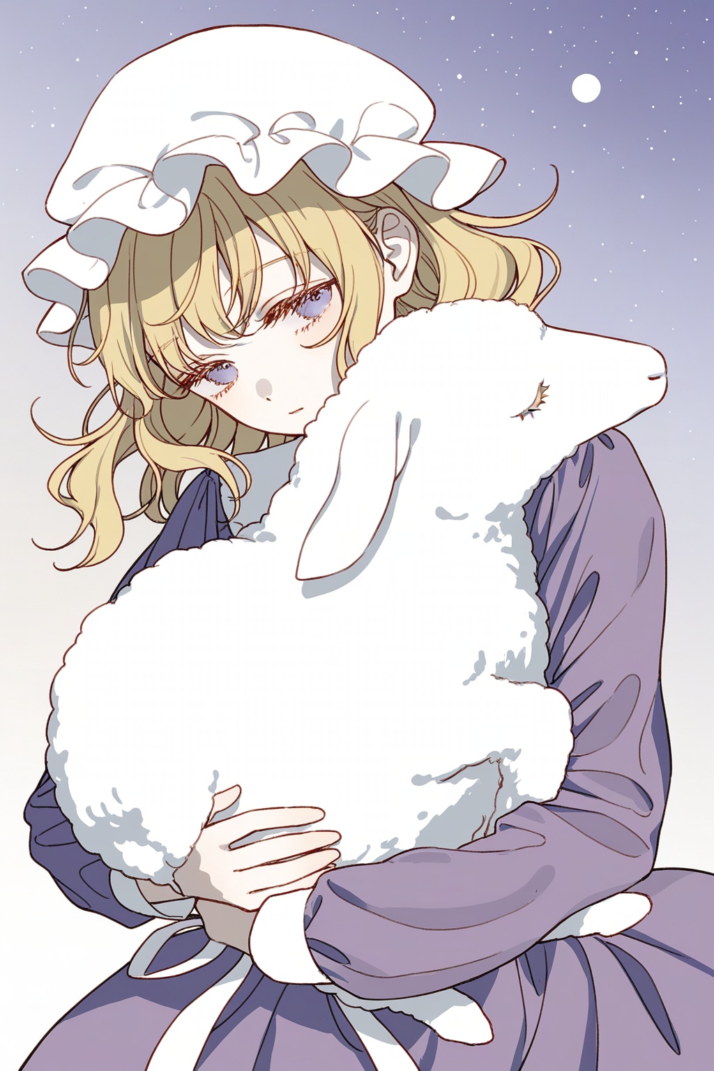 maribel hearn,  mob cap,  hugging sheep by ①⑨ on Tensor.Art