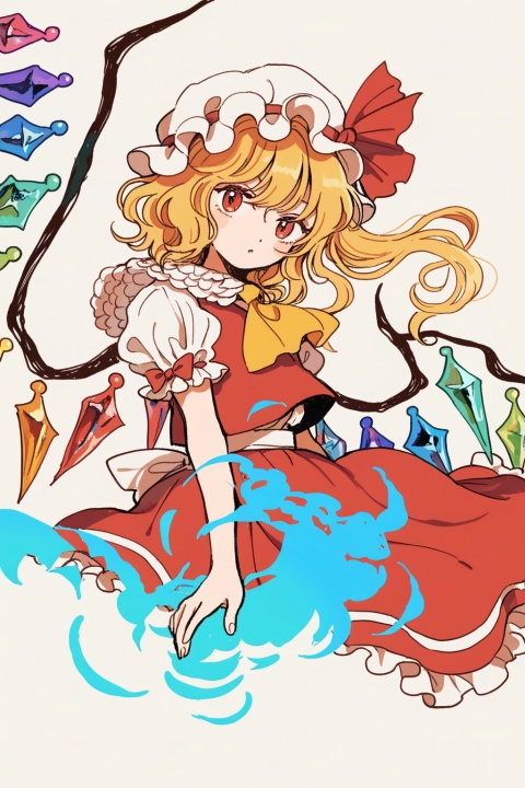 flandre scarlet,
(upper body),
solo,wind,floating,dynamic pose,dynamic angle,
(uninosono:0.8),(mozukuzu_(manukedori):0.5),(cosmic_(crownclowncosmic):0.8),(aspara:0.8),