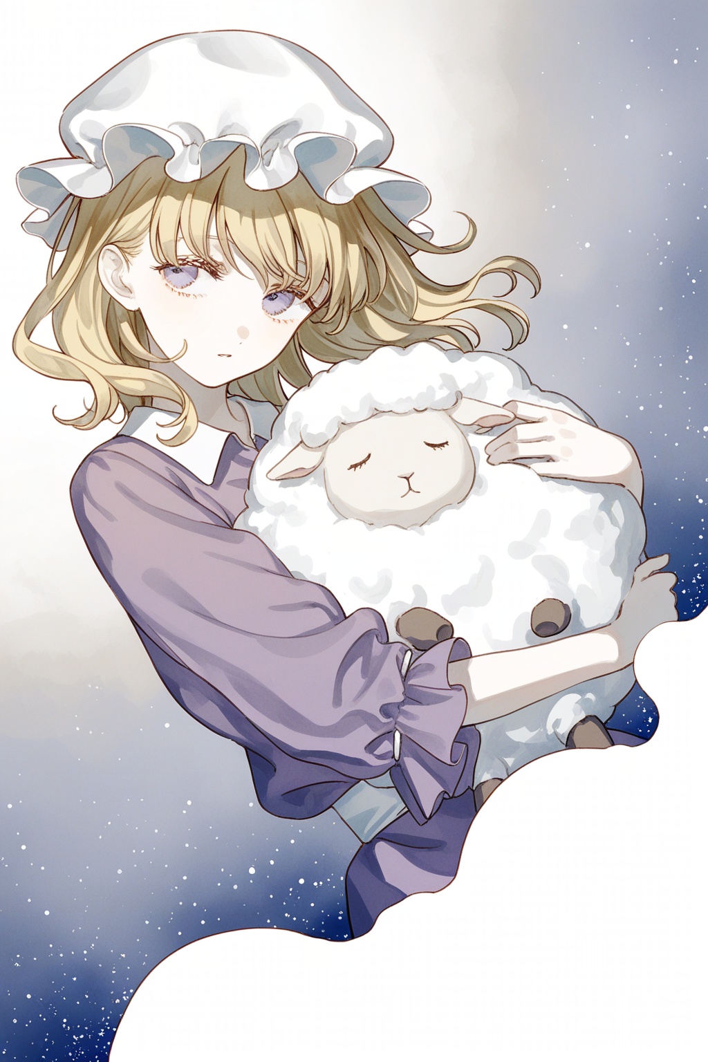 maribel hearn,  mob cap,  hugging sheep by ①⑨ on Tensor.Art