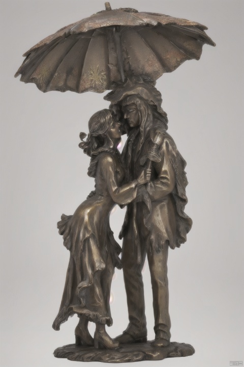 Loving Couple Under Umbrella Bronze Sculpture, Handcrafted Art Metal Statue Romantic Art Iron Statue 6th 11th 20th 40th 50th for Couple