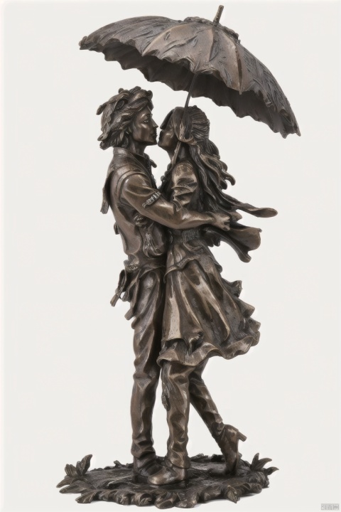 Loving Couple Under Umbrella Bronze Sculpture, Handcrafted Art Metal Statue Romantic Art Iron Statue 6th 11th 20th 40th 50th for Couple,(White background)