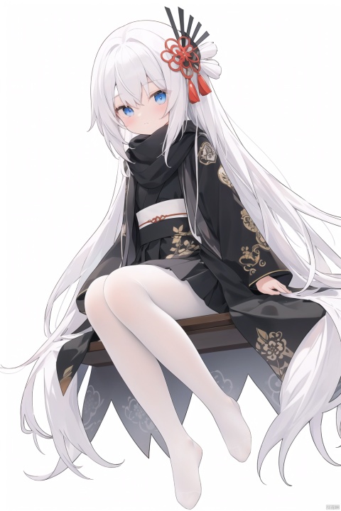 chen_bin,thin,very long hair,white hair,small breasts,blue eyes,closed mouth,(black scarf),white coat,black skirt,socks,happy,couldly,sky,snow,mountain,pine tree,plum blossom,(red-crowned crane),(Chinese style building),masterpiece,best quality,official art,extremely detailed CG unity 8k wallpaper,cozy anime,backlight, mahiro, [(white background:1.5)::5], (wide shot:0.95), Dynamic angle, fanxing, (full body), cozy anime, white pantyhose