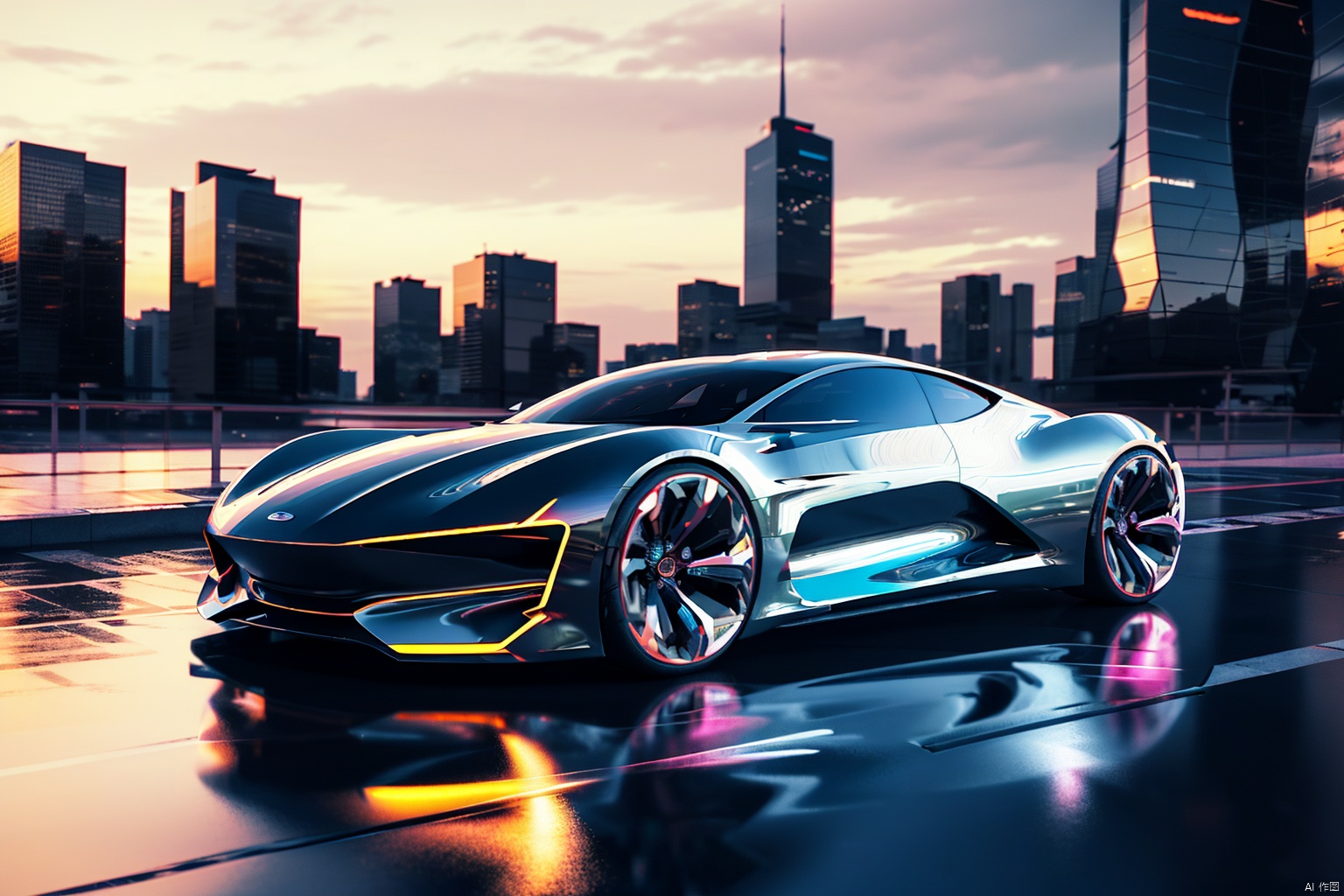  ((blender cycles render style)), solo, the futuristic city of Tokyo in the year 2050, sunset view reflected on the surface, lens flare, motion blur, blur background, (simple future concept car), future SUV, muscular volume, 1boy, 1girl, wheels turning, speed, masterpiece:2, best quality, car, science fiction, reflection paint, ground vehicle, vehicle focus, ultra-realistic detail, reflective ground, cardesignworld, car design trend 2023, navy pearl metallic paint, low camera angle,