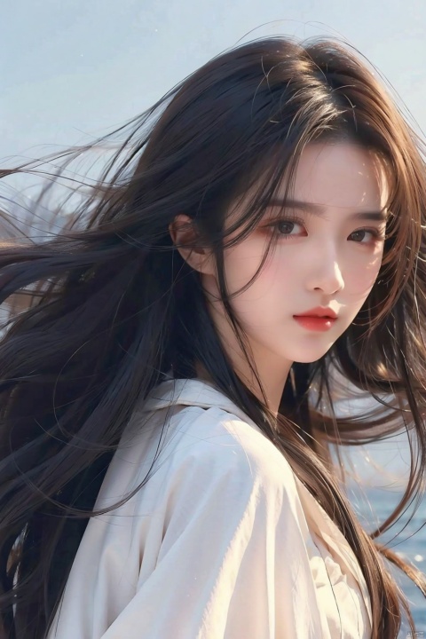 1 girl,,close-up, The wind blows long hair,