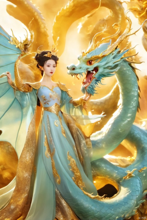 The dragon queen is enchanting, beautiful, beautiful and beautiful. The dragon queen's dragon is flying in the air. The dragon guard behind the dragon queen is shining with bright eyes and golden hands.