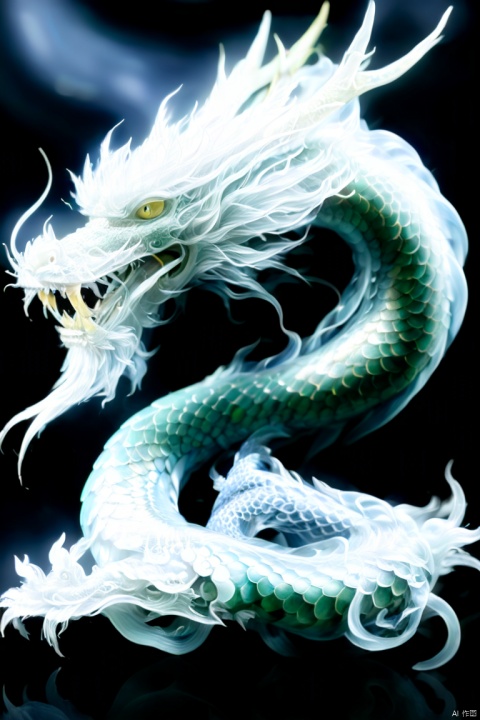 Tsing lung looks like a long snake, a unicorn head, a carp tail, a long beard, horns like a deer, five claws, a formidable appearance, a winged lizard with a slender beard and a long tongue, and a yellow "ball" in its mouth. Its face is silvery white, and its whole body is basically blue scales and emerald green, and its upper body has a strong tail, which is long and powerful, flexible and flexible. Strong feet, sharp toes and bright eyes.