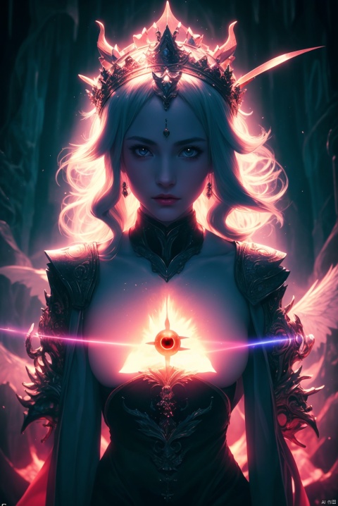  The dragon Queen, laser eyes, eyes emit the light of God, the light of God on the back, the eyes are bright, the eyes can emit light, the goddess wears a crown, holds a staff of weapons, and the eyes shoot the light belonging to God