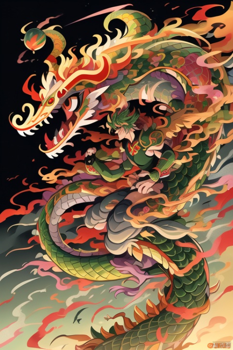  This article is 80 meters tall wearing a green armor emperor dragon, head like majesty, eyes have a flash of Dragon Ball, like colorful Baozhu, belly like mirage, scales like fish, holding a sharp blade, body like ah Luo scene, "secular painting dragon elephant, shoulder behind a pair of laser Suzaku phoenix wings"
Has a high internal force when fighting like a human Chinese dragon, his wings shine
