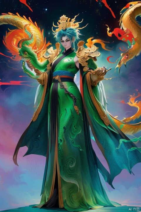  This article is 80 meters tall wearing a green armor emperor dragon, head like majesty, eyes have a flash of Dragon Ball, like colorful Baozhu, belly like mirage, scales like fish, holding a sharp blade, body like ah Luo scene, "secular painting dragon elephant, shoulder behind a pair of laser Suzaku phoenix wings"
Has a high internal force when fighting like a human Chinese dragon, his wings shine