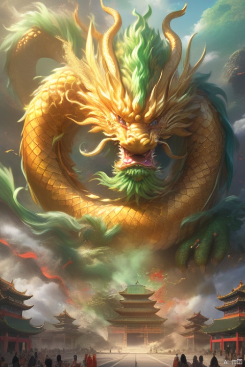  This article is 80 meters tall wearing a green armor emperor dragon, head like majesty, eyes have a flash of Dragon Ball, like colorful Baozhu, belly like mirage, scales like fish, holding a sharp blade, body like ah Luo scene, "secular painting dragon elephant, shoulder behind a pair of laser Suzaku phoenix wings"
Has a high internal force when fighting like a human Chinese dragon, his wings shine