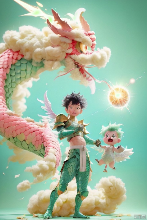 
This article is 80 meters tall wearing a green armor emperor dragon, head like majesty, eyes have a flash of Dragon Ball, like colorful Baozhu, belly like mirage, scales like fish, holding a sharp blade, body like ah Luo scene, "secular painting dragon elephant, shoulder behind a pair of laser Suzaku phoenix wings"
Has a high internal force when fighting like a human Chinese dragon, his wings shine