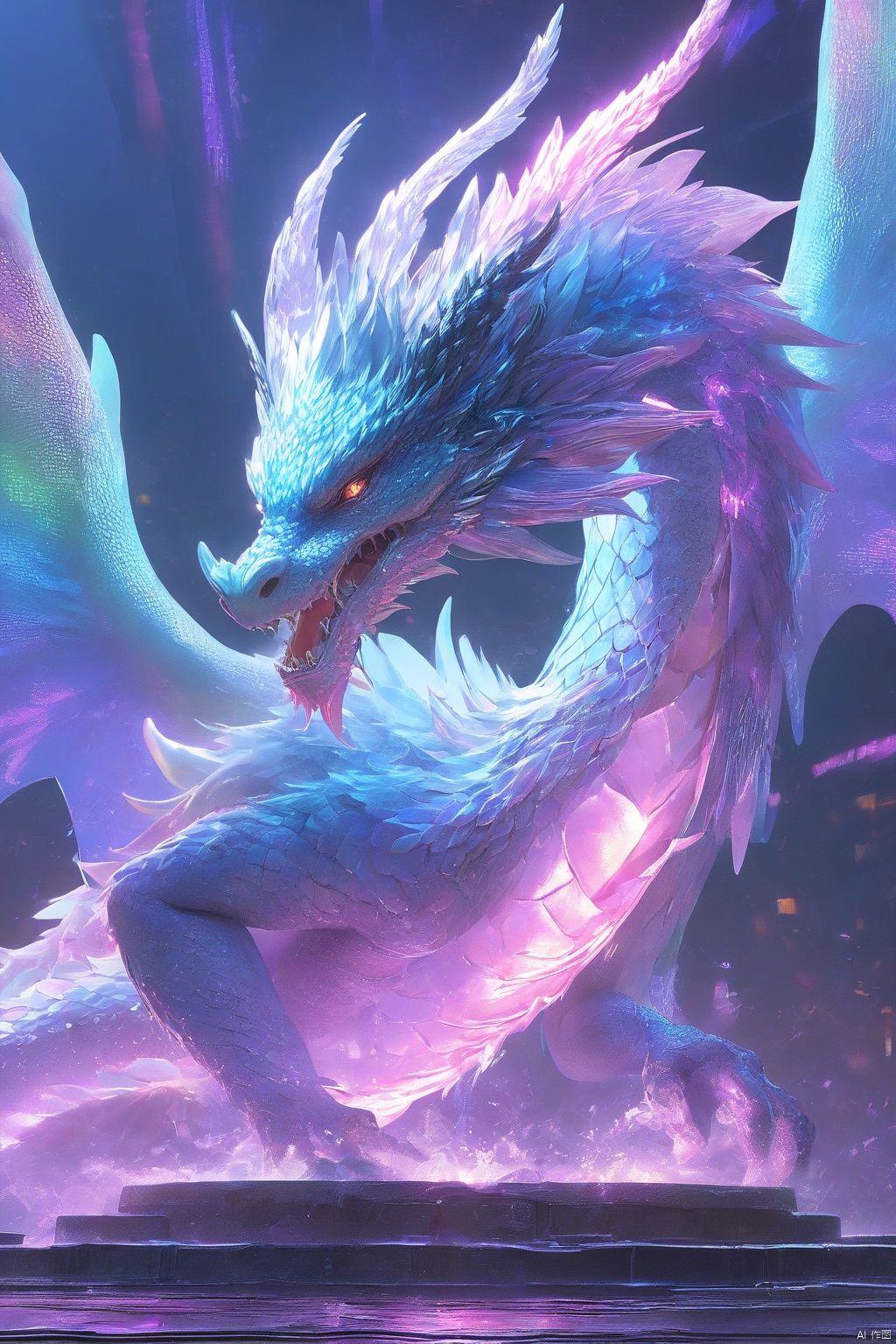  Best Quality, Masterpiece, Cute Little Dragon, Naked, full body scales, dragon tail, dragon horns, （ Clear Color PVC Scales）, （ Clear Color Vinyl Wings）, （Colorful Scales）, Prism, Holographic, Chromatic Aberration, Fashion Illustration, Masterpiece, 8k, Super Detailed, pixiv,
High Resolution, Solo, Ultra Detail, Masterpiece, (Detail Cute Face): 1.2, (Masterpiece, Best Quality: 1.3), Beautiful Detail Glow, Best Lighting, (((Best Quality, Textile Shadows, Ultra Detail))), Beauty and Aesthetics with High Detail, Best Lighting, High Resolution, Detail, Dynamic Lighting, Ultra Detailed Skin, Intricate Detail, Ultra Detail, Sharp Detail, Coast, (Full Body: 1.2), Levitation, xxhanfu halo cyber phoenix crown, Light-electric style, Cyberpunk Concept