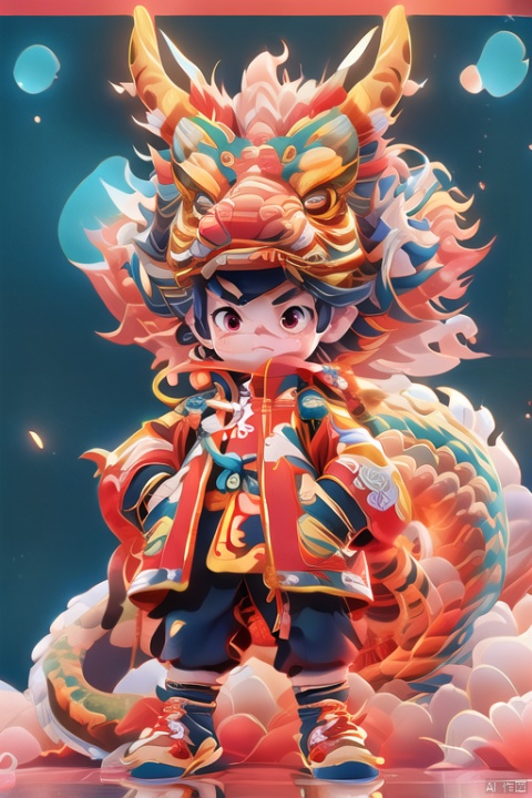 3D illustration, animated character, whimsical, cultural attire, glowing effect, high resolution, playful expression, mythical theme, holding cards, digital art, CGI, fantasy, intricate design, warm color palette, bokeh background, depth of field, indoor setting, soft lighting, illustrative, character focus, illustration,tiger hat,tigertail,hat with tigercharacteristics,
