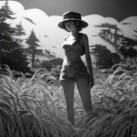  paper-cut,tank,military, monochrome, traditional media, greyscale,  1girl, hat,standing, short hair, grass,1girl,nude,reality,polaroid,nipples,areola,highres,Cinematic Lighting,child,pussy,wallpaper,absurdres,incredibly absurdres,cameltoe,lens flare,Tyndall effect,moody lighting,available light,rim light,Volumetric Lighting,light leaks,midriff,flat chest,giggling,naked,pubic hair,masterpiece