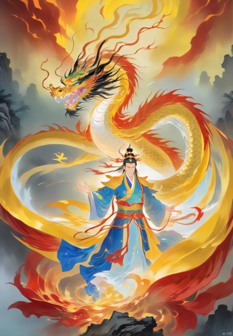  Eternal Dragon Emperor, the jewel on his crown is dazzling and dazzling, with delicate features, two bright and lively eyes, and a golden radiance emanating from his entire body,He holds the Seven Foot Heavenly Sword in his hand……