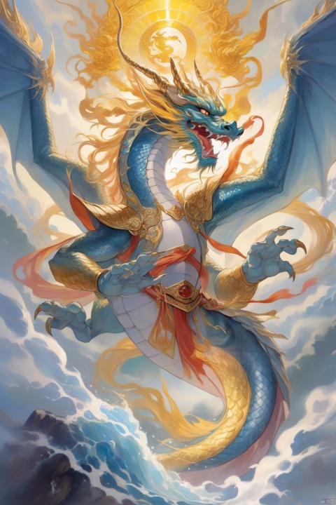  Eternal Dragon Emperor, the jewel on his crown is dazzling and dazzling, with delicate features, two bright and lively eyes, and a golden radiance emanating from his entire body. He holds the Seven Foot Heavenly Sword in his hand