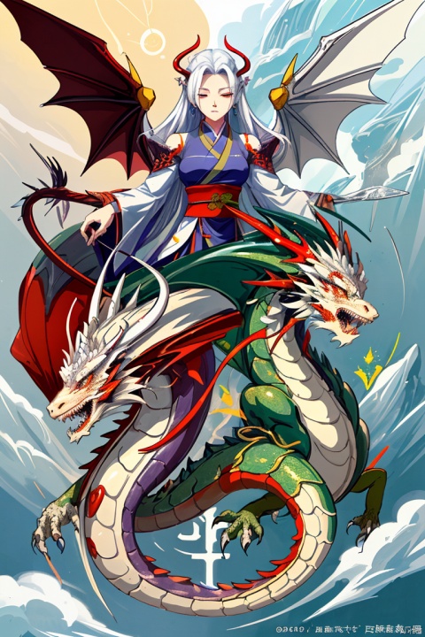  Ancient oriental dragon, dragon lady, noble and elegant, guardian, silver wings, illusory eyes,Fei long is in the sky,