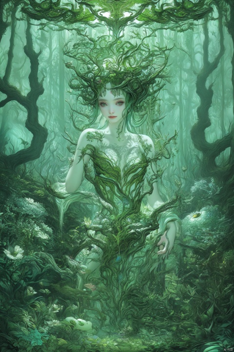  solo,goddess of life,sensually masturbating in a lush forest,with flowers aquatic motifs,by Giger,Tim Burton,Artgerm,hyperdetailed,