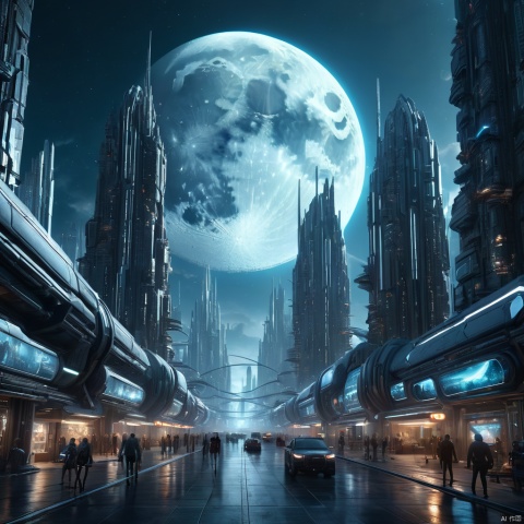  (Top quality, 8k, masterpiece: 1.3),futuristic city with a giant blue moon in the middle of it, metaverse concept art, concept art 8k resolution, concept art 8 k resolution, 8 k concept art, 8k concept art, 8 k high detail concept art, in fantasy sci - fi city, concept art stunning atmosphere, concept art 8 k, concept art 2077