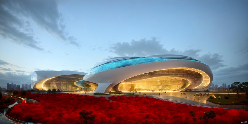  River view, urban, Futuristic, Technological, MIR, modern architecture, ecology
, Landscape,Alien Exhibition Hall