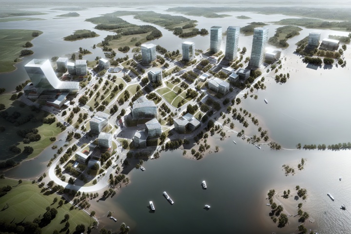  Urban design,City block,Villa area,water,river side,lake, bird view,Alien architecture,multi-storey building, Arch Modern, Research Institute,The azure lake water,Outdoor,Office Building,Landscape,Arc landscape, landscape, MIR, architecture, Arial view, bird 's-eye view