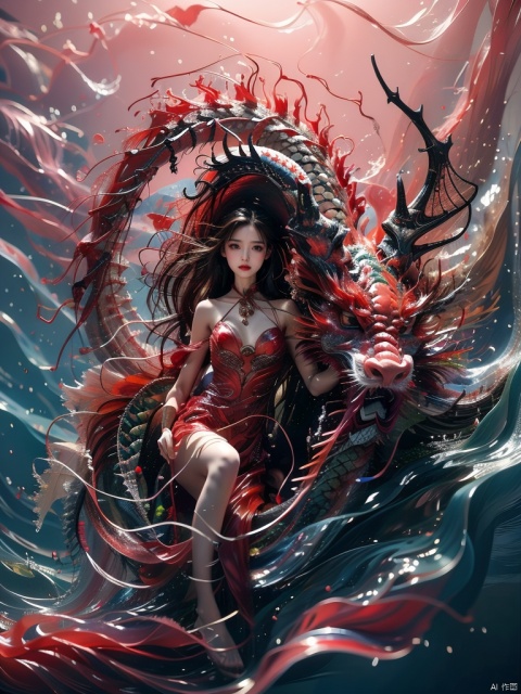  water，Highest picture quality，1 girl and dragon