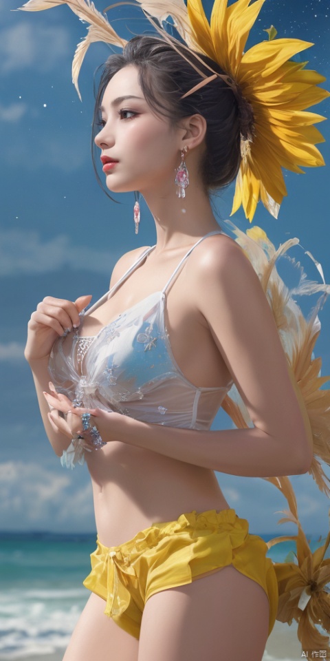  1girl, outdoors, sky,hat flower,see-through, shorts,blush, barefoot, day, cloud, water, omosaic ne-piece swimsuit, ocean, beach, Han Chinese girls,yellow Hanfu,feathers,floating object,floating weapon,chinese clothes,large breasts,sunflower,jewelry, earrings,lips, makeup, portrait, eyeshadow, realistic, nose,{{best quality}}, {{masterpiece}}, {{ultra-detailed}}, {illustration}, {detailed light}, {an extremely delicate and beautiful}, a girl, {beautiful detailed eyes}, stars in the eyes, messy floating hair, colored inner hair, Starry sky adorns hair, depth of field, large breasts,cleavage,blurry, no humans, traditional media, gem, crystal, still life, Dance,movements, All the Colours of the Rainbow,zj,
simple background, shiny, blurry, no humans, depth of field, black background, gem, crystal, realistic, red gemstone, still life,