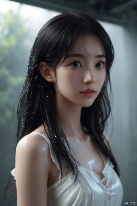 cinematic photo, realistic skin, upper body, a girl with soaked dress, soft light, 4k, hdr, k-pop,