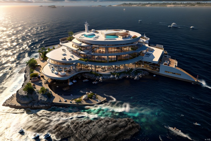  submarine villa,ship,the ship with the appearance of a villa, sails on the sea,in the middle of the ocean, amazing architecture,sunny,3D,C4D,oc rendering,ray tracing, best quality, extreme detail, masterpiece, UHD, 16k,wallpaper,poster,film texture,award-winning

, outdoor, ArchModern