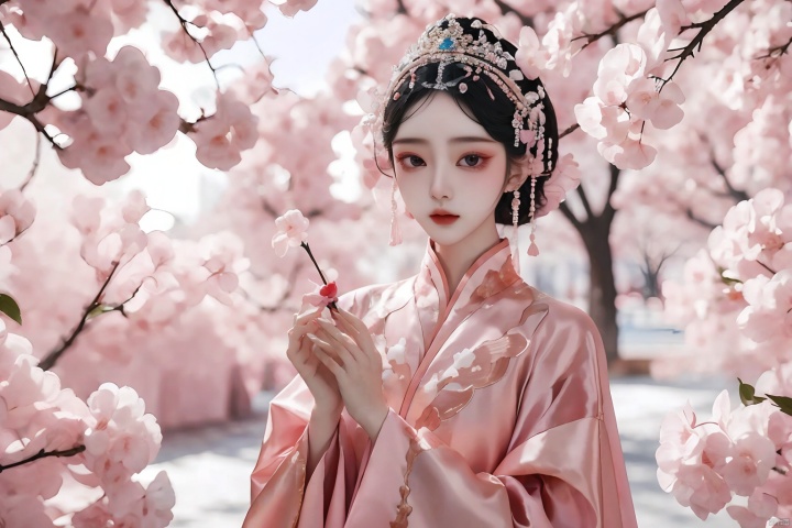  1girl,guofenghd,big eyes,pink costume,outdoors,ray tracing,best quality,masterpiece,hd,highres,extreme details