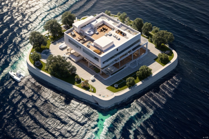  submarine villa,ship,the ship with the appearance of a villa, sails on the sea,in the middle of the ocean, amazing architecture,sunny,3D,C4D,oc rendering,ray tracing, best quality, extreme detail, masterpiece, UHD, 16k,wallpaper,poster,film texture,award-winning, ArchModern, girl, FANTASY, duobaansheying