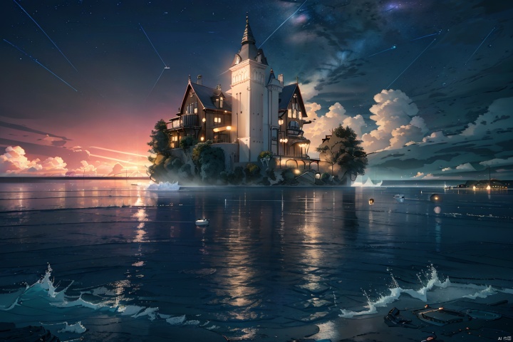  submarine villa,galaxy,outer space,starry sky,villa in the milky way,amazing architecture, outdoors,bird,flsh,boat,
building,water,scenery,ray tracing,best quality,extreme detail,masterpiece,UHD,16k,wallpaper,poster,film texture,award-winning, dvarchmodern,scenery wallpaper