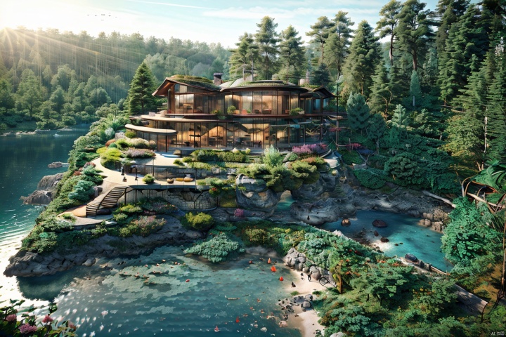  submarine villa,forest,villa in the forest,amazing architecture, outdoors,bird,flsh,boat,
building,water,scenery,ray tracing,best quality,extreme detail,masterpiece,UHD,16k,wallpaper,poster,film texture,award-winning, dvarchmodern,scenery wallpaper